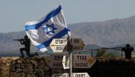 An Israeli flag is seen placed on Mount Bental in the Israeli-annexed Golan Heights on May 10, 2018. AFP / Jalaa Marey
