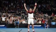 Novak Djokovic of Serbia reacts after winning his singles match against Kevin Anderson of South Africa on day 2 of the ATP Cup tennis tournament at Pat Rafter Arena in Brisbane, Australia, January 4, 2020. AAP Image/Dave Hunt