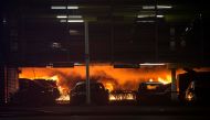  A fire is seen in a parking garage at Stavanger Airport, Norway January 7, 2020. Picture taken January 7, 2020. NTB Scanpix/Carina Johansen via REUTERS 