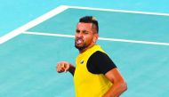 Nick Kyrgios of Australia reacts in their men's doubles match against Jamie Murray and Joe Salisbury of Britain at the ATP Cup tennis tournament in Sydney on January 9, 2020. AFP / William West 