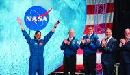 NASA astronaut Jasmin Moghbeli celebrates during astronaut graduation at Johnson Space Center in Houston Texas, on January 10, 2020.  AFP / Mark Felix
