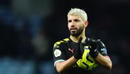 Manchester City's Sergio Aguero celebrates with the match ball at the end of the game, Premier League, Aston Villa v Manchester City, Villa Park, Birmingham, Britain, January 12, 2020. Reuters/Carl Recine