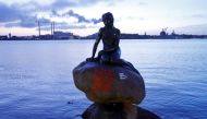 Denmark's most famous landmark, 'The Little Mermaid', is seen after unknown culprits wrote 