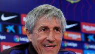 Barcelona coach Quique Setien during the press conference REUTERS/Albert Gea