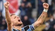 Lazio's Italian forward Ciro Immobile reacts after missing a goal opportunity during the Italian Serie A football match Lazio Rome vs Sampdoria on January 18, 2020 at the Olympic stadium in Rome. / AFP / Alberto PIZZOLI