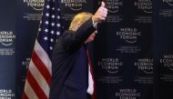 US President Donald Trump gestures as he leaves after a news conference at the 50th World Economic Forum (WEF) in Davos, Switzerland, January 22, 2020. Reuters/Jonathan Ernst
 