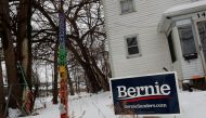 A campaign sign for Democratic 2020 U.S. presidential candidate and U.S. Senator Bernie Sanders sits outside a home in Des Moines, Iowa, U.S., January 23, 2020. REUTERS/Shannon Stapleton