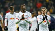 RB Leipzig's Nordi Mukiele applauds fans after the match REUTERS/Ralph Orlowski 