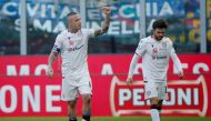 Cagliari's Radja Nainggolan celebrates scoring their first goal REUTERS/Alessandro Garofalo