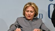 Hillary Clinton signs copies of ‘The Book of Gutsy Women: Favorite Stories for Courage and Resilience’ at Barnes & Noble Union Square in New York City on October 3, 2019. AFP / Angela Weiss 