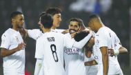 Al Sadd players celebrate their QNB Stars League win over Al Shahania on Saturday in Doha.