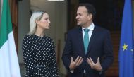 Helen McEntee, Minister of State for European Affairs and Taoiseach (Prime Minister) Leo Varadkar await the arrival of European Union's chief Brexit negotiator Michel Barnier at Government Buildings in Dublin, Ireland January 27, 2020. Reuters/Lorraine O'