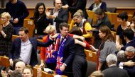 Britain's EU Parliament members react after a vote on the Withdrawal Agreement at the European Parliament in Brussels, Belgium January 29, 2020. REUTERS/Francois Lenoir