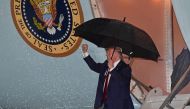 US President Donald Trump steps off Air Force One upon arrival at Palm Beach International Airport in West Palm Beach, Florida on January 31, 2020. AFP / Nicholas Kamm
 