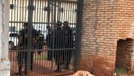 A dog is seen in front of the border prison, where prisoners, housed in a gallery for members of Brazil's First Capital Command (PCC) gang, broke out of the jail in Pedro Juan Caballero, Paraguay January 22, 2020.  Reuters/Gabriel Stargardter
 
