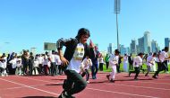 Children with special needs taking part in events during the Paralympic Day at the Suhaim bin Hamad Stadium, yesterday.