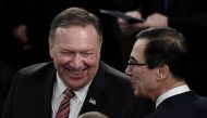Secretary of State Mike Pompeo and US Treasury Secretary Steven Mnuchin attend State of the Union address at the US Capitol Building on February 4, 2020 in Washington, DC. AFP / Olivier Douliery
 