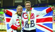 Gold medalist Jason Kenny (GBR) of Britain poses with his gilfriend, women's omnium gold medalist Laura Trott (GBR) of Britain. Reuters/Matthew Childs 