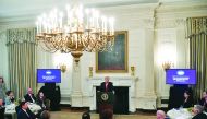 US President Donald Trump delivers remarks at the White House Business Session with the Nation’s Governors in the State Dining Room on February 10, 2020 in Washington,DC. AFP / Nicholas Kamm
