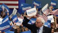 Democratic presidential hopeful Vermont Senator Bernie Sanders arrives to speak at a Primary Night event at the SNHU Field House in Manchester, New Hampshire on February 11, 2020. AFP / TIMOTHY A. CLARY