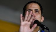Venezuelan opposition leader Juan Guaido gives a speech at Bolivar Square after returning Caracas, Venezuela on February 11, 2020. Stringer - Anadolu Agency 