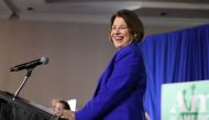 Democratic presidential candidate Sen. Amy Klobuchar (D-MN) speaks on stage during a primary night event at the Grappone Conference Center on February 11, 2020 in Concord, New Hampshire.  Scott Eisen/Getty Images/AFP