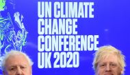 Boris Johnson and David Attenborough attend an event to launch the United Nations Climate Change conference, COP26, in central London on February 4, 2020. AFP / Jeremy Selwyn 