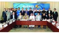 Representatives of the participating teams posing for a photograph with the officials of the Organising Committee during a technical meeting held in Doha yesterday, ahead of the 2020 Al Kass International Cup.
