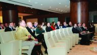 Members of the visiting British Trade Mission at the Ministry of Commerce and Industry (MOCI) headquarters in Lusail, yesterday.