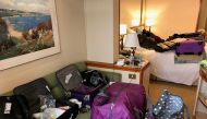 Packed suitcases and bags are seen on board the Diamond Princess cruise ship which has been quarantined since arriving in Yokohama, south of Tokyo, in early February after a man who disembarked in Hong Kong before it traveled to Japan was diagnosed with t