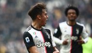 Juventus' Argentine forward Paulo Dybala celebrates after opening the scoring during the Italian Serie A football match Juventus vs Brescia on February 16, 2020 at the Juventus stadium in Turin. / AFP / Isabella BONOTTO