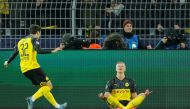 Borussia Dortmund's Erling Braut Haaland celebrates scoring their first goal. REUTERS/Leon Kuegeler