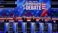 (L-R) Democratic presidential hopefuls Former New York Mayor Mike Bloomberg, Massachusetts Senator Elizabeth Warren, Vermont Senator Bernie Sanders, Former Vice President Joe Biden, Former mayor of South Bend, Indiana, Pete Buttigieg and Indiana Senator A