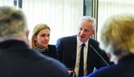 French Economy and Finance Minister Bruno Le Maire (R) and French Junior Minister for Economy and Finance Agnes Pannier-Runacher attend a meeting about the economic impact of the new Coronavirus Covid-19 outbreak, at the Economy Ministry in Paris on Febru