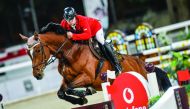 Kami Sabitov guiding Quintendro over a hurdle during the Big Tour event on day one of the 2020 Amir’s Sword Festival, yesterday.