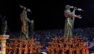 Revellers from Gavioes da Fiel samba school perform during the second night of the Carnival parade at the Sambadrome in Sao Paulo, Brazil, February 23, 2020. REUTERS/Amanda Perobelli