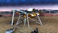 Replica of Mars InSight a robotic lander that marks the first spacecraft designed to study the deep interior of the planet at NASA Jet Propulsion Laboratory in Pasadena, November 21, 2018. Reuters / Steve Gorman
