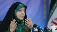 In this file photo taken on January 29, 2019, Vice President of Iran for Women and Family Affairs, Massoumeh Ebtekar, speaks to reporters during a press conference in the Islamic republic's capital Tehran. AFP / Atta Kenare
 
