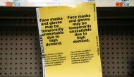 NEW YORK, NY - FEBRUARY 26: Amidst fears of a growing Coronoavirus pandemic, signs for sold out facemasks are posted in a Manhattan pharmacy on February 26, 2020 in New York City. Scott Heins/AFP