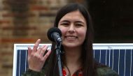 British conservationist and environmental activist Mya-Rose Craig, known as BirdGirl, addresses a 