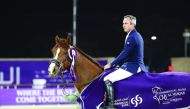 French show jumper Julien Epaillard arriving at the presentation ceremony after completing a hat-trick of wins within a span of two days in Doha.