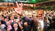 Igor Matovic, leader of the anti-graft political movement Ordinary People and Independent Personalities (OLaNO), gestures on stage during the party's parliamentary election evening in Trnava, Slovakia on February 29, 2020. AFP / Joe Klamar
 