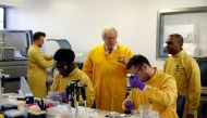 Britain's Prime Minister Boris Johnson visits a laboratory at the Public Health England National Infection Service in Colindale, north London, Britain, March 1, 2020. Reuters/Henry Nicholls