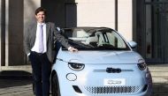 Head of Fiat brand and FCA Chief Marketing Officer Olivier Francois poses next to a new Fiat 500 electric car during an event held to unveil its first electric model, in Milan, Italy, March 4, 2020. Reuters/Flavio Lo Scalzo 