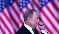 Former democratic presidential candidate and former New York City mayor Mike Bloomberg speaks to supporters and staff on March 4, 2020 in New York City. AFP / Johannes Eisele 
 