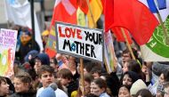 Protesters march during a 