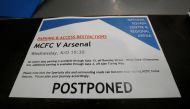 Soccer Football - Premier League - POSTPONED - Manchester City v Arsenal - Etihad Stadium, Manchester, Britain - March 11, 2020 General view of a message at the Etihad Stadium as the match is postponed while the number of coronavirus cases grow around the