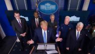 US President Donald Trump speaks during the daily briefing on the novel coronavirus, COVID-19, at the White House on March 21, 2020, in Washington, DC. / AFP / JIM WATSON
