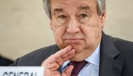  In this file photo taken on February 24, 2020 UN Secretary-General Antonio Guterres looks on at the opening of the UN Human Rights Council's main annual session in Geneva. / AFP / Fabrice COFFRINI