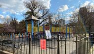 A closed playground is seen in Brooklyn's Fort Greene Park as New York State Governor Andrew Cuomo ordered on Wednesday the closure of all playgrounds, swing sets, basketball courts and similar spaces in New York City as part of the effort to slow the spr